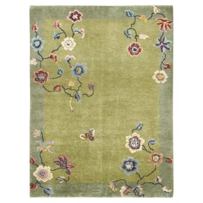 Pre-owned Rug & Kilim Contemporary Chinese Deco Style Floral Green Wool Rug By , India