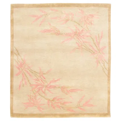 Pre-owned Rug & Kilim Contemporary Chinese Deco Style Floral Pink Square Wool Rug By