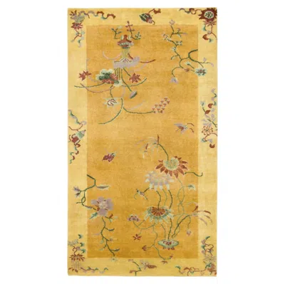 Pre-owned Rug & Kilim Contemporary Chinese Deco Style Gold & Coral Wool Runner By , India In Red
