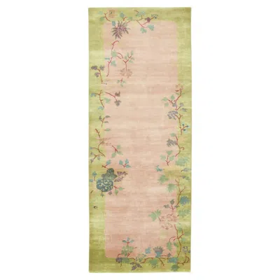 Pre-owned Rug & Kilim Contemporary Chinese Deco Style Peach Floral Wool Runner By , India In Beige