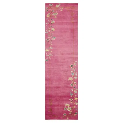 Pre-owned Rug & Kilim Contemporary Chinese Deco Style Runner In Pink Floral Design , India