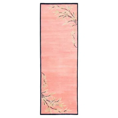 Pre-owned Rug & Kilim Contemporary Chinese Deco Style Salmon & Beige Floral Runner By  In Pink