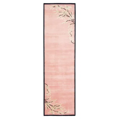 Pre-owned Rug & Kilim Contemporary Chinese Deco Style Salmon & Beige Wool Runner By  In Pink