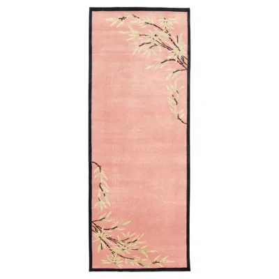 Pre-owned Rug & Kilim Contemporary Chinese Deco Style Salmon Pink Floral Wool Runner By
