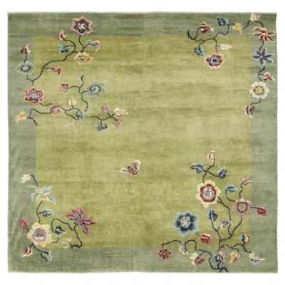 Pre-owned Rug & Kilim Contemporary Chinese Deco Style Square Floral Wool Rug By , India In Brown
