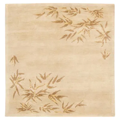 Pre-owned Rug & Kilim Contemporary Chinese Deco Style Square Gold & Brown Wool Rug By