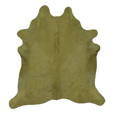Pre-owned Rug & Kilim 's Contemporary Cowhide Solid Rug In Sage Green Hues