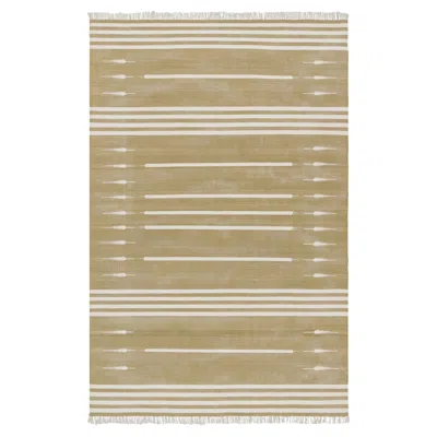 Pre-owned Rug & Kilim 's Contemporary Dhurrie Rug In Beige And White Stripes
