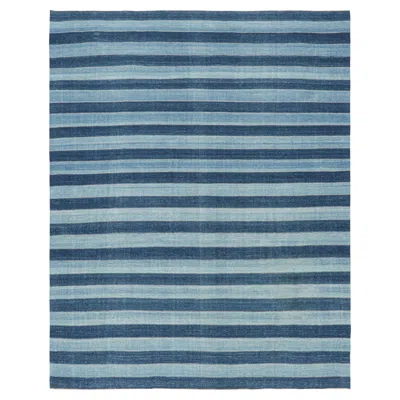Pre-owned Rug & Kilim 's Contemporary Dhurrie Rug In Blue Stripes