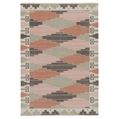 Pre-owned Rug & Kilim 's Contemporary Dhurrie Rug In Colorful Geometric Pattern In Brown