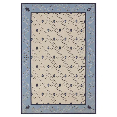 Pre-owned Rug & Kilim 's Contemporary Dhurrie Rug In White With Blue Geometric Patterns