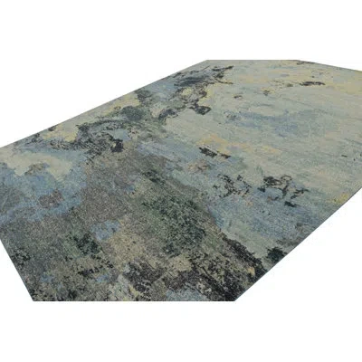Rug & Kilim 's Contemporary Distressed Abstract Rug In Beige, Blue And Gray In Black;beige;green