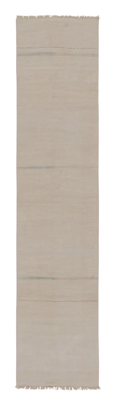 Pre-owned Rug & Kilim 's Contemporary Flatweave Runner With Soft Beige And Cream In White