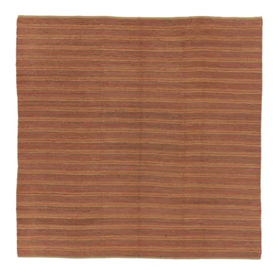 Pre-owned Rug & Kilim 's Contemporary Flat-weave Striped Orange Brown Square