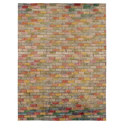 Pre-owned Rug & Kilim Contemporary Geometric Polychromatic Wool Rug, By , India In Brown