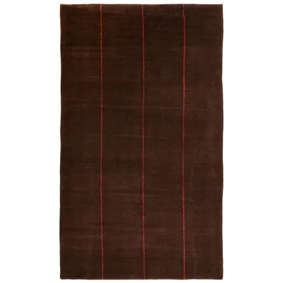 Pre-owned Rug & Kilim 's Contemporary Geometric Red Line Brown Wool Geometric Rug