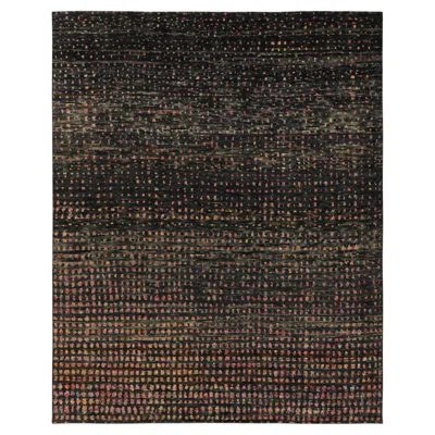 Pre-owned Rug & Kilim Contemporary Geometric Wool & Natural Silk, By , India In Black