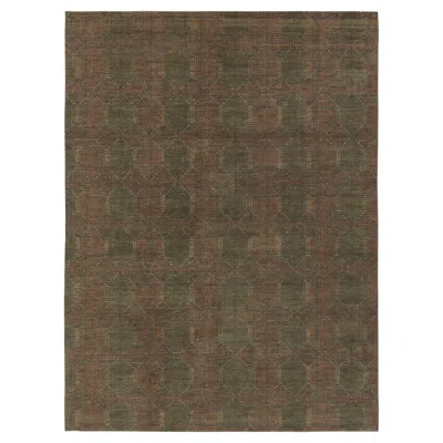 Pre-owned Rug & Kilim Contemporary Geometric Wool Rug In Green & Brown By , India