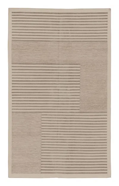 Pre-owned Rug & Kilim 's Contemporary India Dhurrie Rug In Taupe And Cream Geometric In White