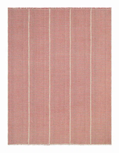 Pre-owned Rug & Kilim 's Contemporary Kilim, Burgundy Red And Cream White Textural Stripes