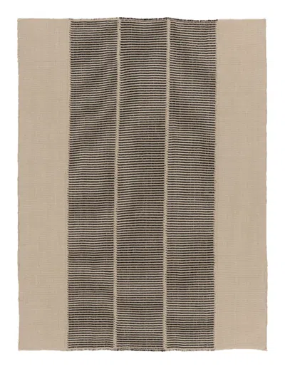 Pre-owned Rug & Kilim 's Contemporary Kilim, Cream White With Black Textural Stripes