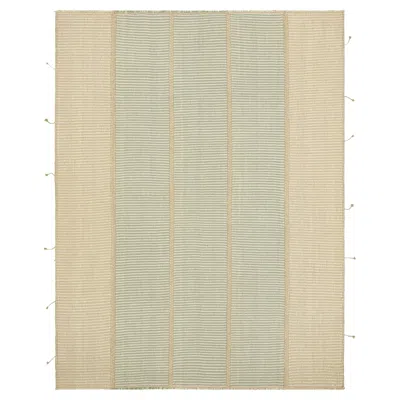 Pre-owned Rug & Kilim 's Contemporary Kilim In Beige, White And Blue Textural Stripes