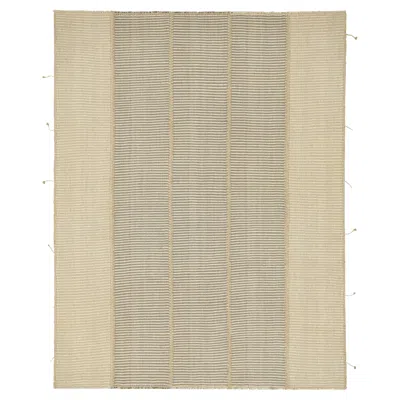 Pre-owned Rug & Kilim 's Contemporary Kilim In Beige, White And Gray Textural Stripes