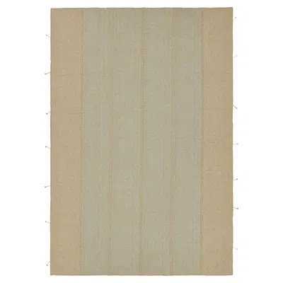 Pre-owned Rug & Kilim 's Contemporary Kilim In Blue And Beige Textural Stripes