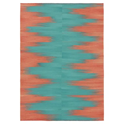 Pre-owned Rug & Kilim 's Contemporary Kilim In Blue And Red Stripes And Geometric Patterns
