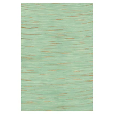 Pre-owned Rug & Kilim 's Contemporary Kilim In Green And Beige-brown Geometric Patterns