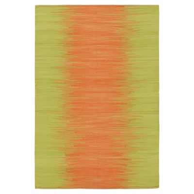 Pre-owned Rug & Kilim 's Contemporary Kilim In Pink And Green Stripes And Geometric Pattern
