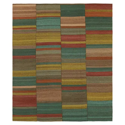 Pre-owned Rug & Kilim 's Contemporary Kilim In Polychromatic Stripes & Geometric Patterns In Brown