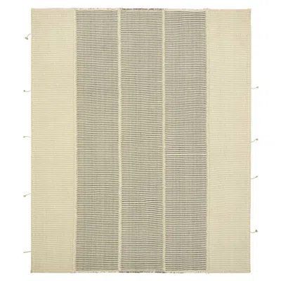 Pre-owned Rug & Kilim 's Contemporary Kilim In White, Beige And Gray Textural Stripes