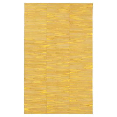 Pre-owned Rug & Kilim 's Contemporary Kilim In Yellow And Beige-brown Stripes And Geometry