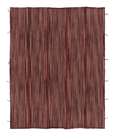 Pre-owned Rug & Kilim 's Contemporary Kilim, Red And Beige With Black Textural Stripes