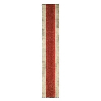 Pre-owned Rug & Kilim 's Contemporary Kilim Runner Rug In Red With Beige And Black Stripes