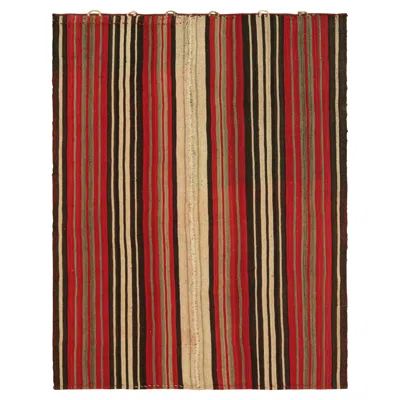 Pre-owned Rug & Kilim 's Contemporary Kilim With Red, Beige And Brown Textural Stripes