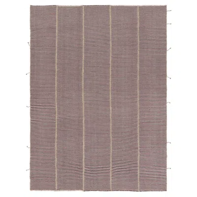 Pre-owned Rug & Kilim 's Contemporary Kilim With Textural Cream And Purple Stripes In White