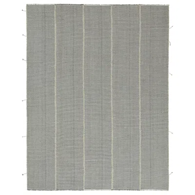Pre-owned Rug & Kilim 's Contemporary Kilim With White And Charcoal Textural Stripes