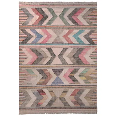 Pre-owned Rug & Kilim 's Contemporary Kilim Wool Beige Pink Chevron Arrow Pattern
