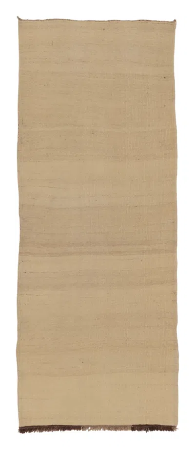 Pre-owned Rug & Kilim 's Contemporary Minimalist Rez Kilim Runner In Soft Beige Hues In Brown
