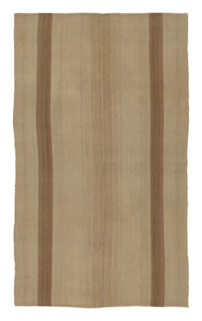 Pre-owned Rug & Kilim 's Contemporary Minimalist Rez Kilim With Earth-toned Geometry In Brown