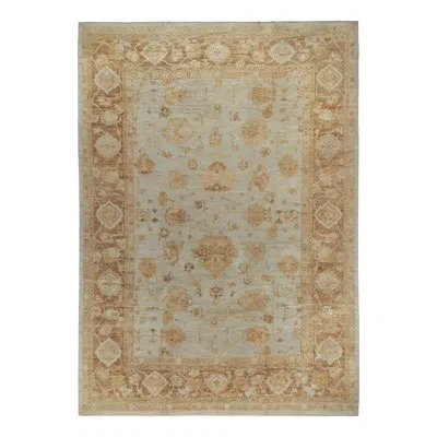 Rug & Kilim Contemporary Oushak Rug In All Over Blue, Beige Floral Geometric Pattern In Blue,beige,brown
