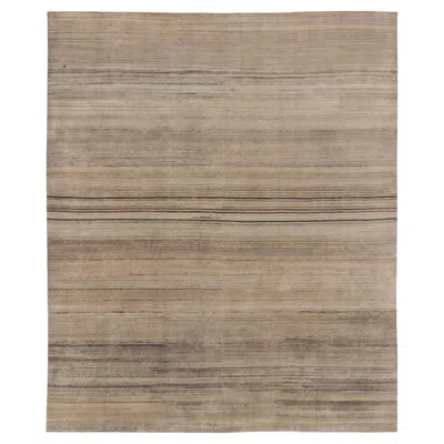Pre-owned Rug & Kilim Contemporary Oversized Textural Wool & Silk Striped Rug By , India In Brown