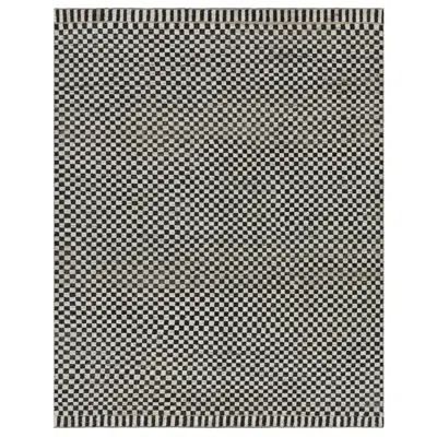Pre-owned Rug & Kilim 's Contemporary Rug In Black And White Checkerboard Geometric Pattern