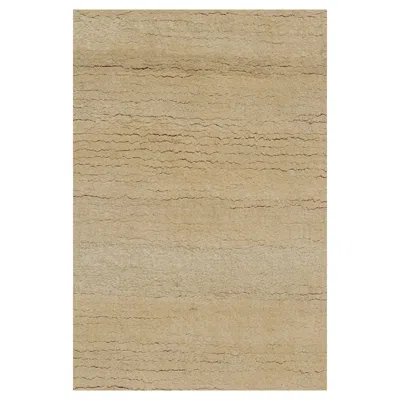 Pre-owned Rug & Kilim 's Contemporary Rug In Solid Beige-brown Striations In Sand