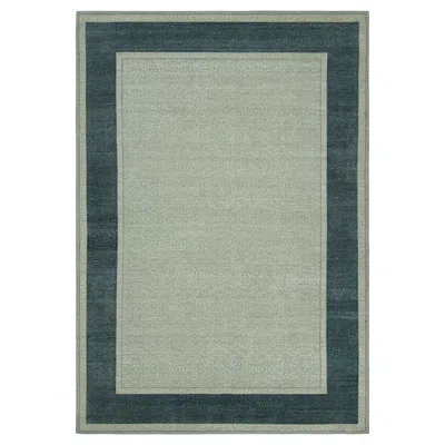 Pre-owned Rug & Kilim 's Contemporary Rug With Blue And Cream Florals, Navy Blue Border In White