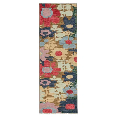Pre-owned Rug & Kilim 's Contemporary Runner In Colorful Floral Patterns In Brown