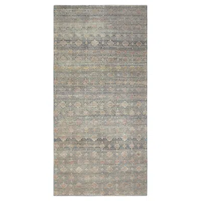 Pre-owned Rug & Kilim 's Contemporary Runner Rug, Light Blue And Cream With Floral Patterns In White