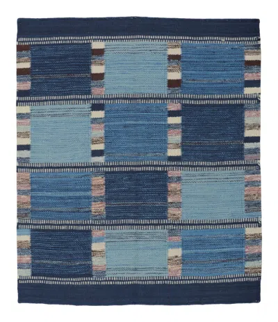 Pre-owned Rug & Kilim Contemporary Scandinavian Blue Plaid Wool Rug By , India